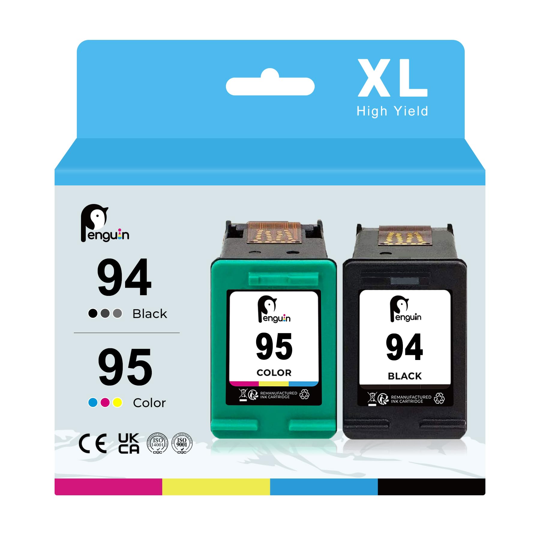 Penguin 94xl 95xl Ink Cartridge Replacement for HP 94 95 Used for HP Officejet 100 150 H470 6200 6210 7210 Deskjet 460 PhotoSmart 2610 PSC 1610 2355 (