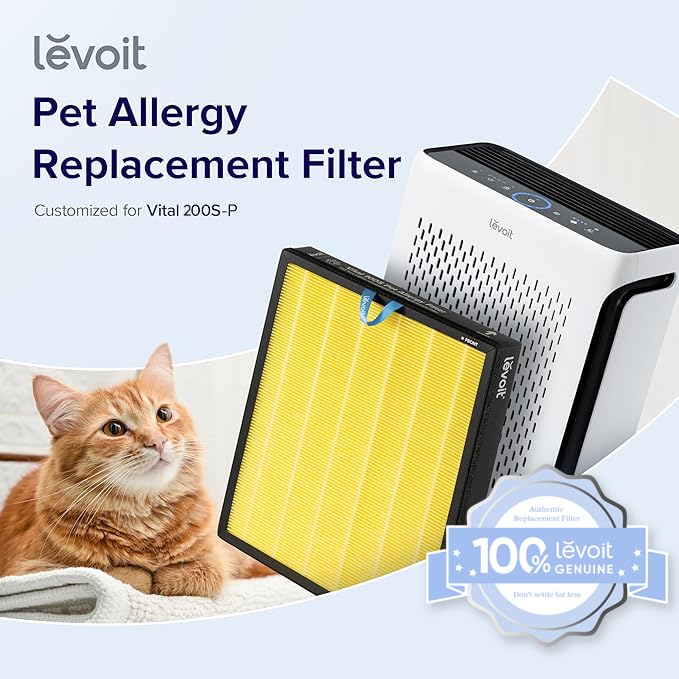 Image of LEVOIT Genuine Vital 200S-P Air Purifier Pet Allergy Replacement Filter, Supports HEPA Sleep Mode, High-Efficiency Activated Carbon for Removal of Allergens, Pollen, Vital 200S-RF-PA, 1 Pack, Yellow