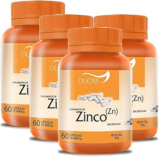 Zinco (Zn) 60cps 400mg (1 ao dia) Duom | Kit 4 Frascos   Zinco (Zn) 60cps 400mg (1 ao dia) Duom | Kit 4 Frascos