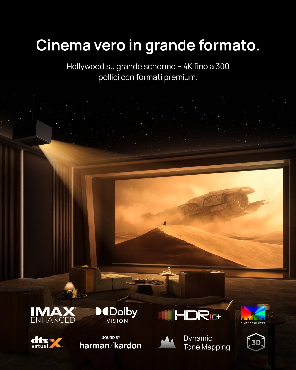 XGIMI TITAN Noir Proiettore 4K Laser, 4800 Lumen ISO, Home Cinema & Gaming | RGB Triple Laser, Contrasto Nativo 7000:1, Doppio Iris, HDR10+, Dolby Vision, IMAX Enhanced, Gaming A 240 Hz/1 ms, 3D