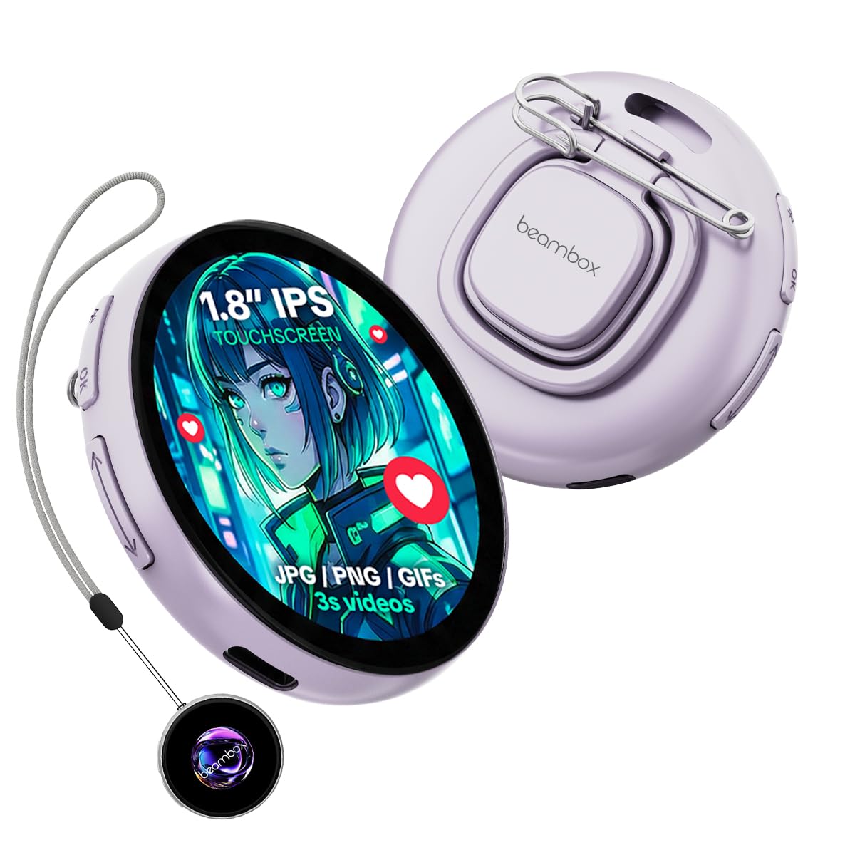 NIKKO Badge électronique dynamique | Broche numérique portable intelligente avec écran tactile IPS 1,8". Pour cosplay et événements. Affiche GIFs/vidéos programmables. Contrôle via app Bluetooth 5.4