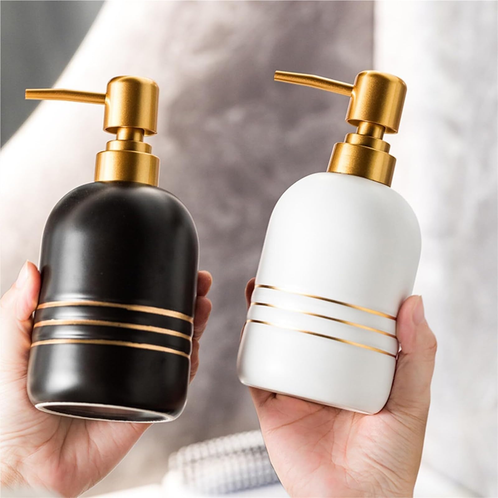 Keramik-Seifenspender mit Pumpe, nachfüllbar, Lotion für Badezimmer, Waschtisch, Arbeitsplatte für Küchenspüle, neues Zuhause (schwarz)