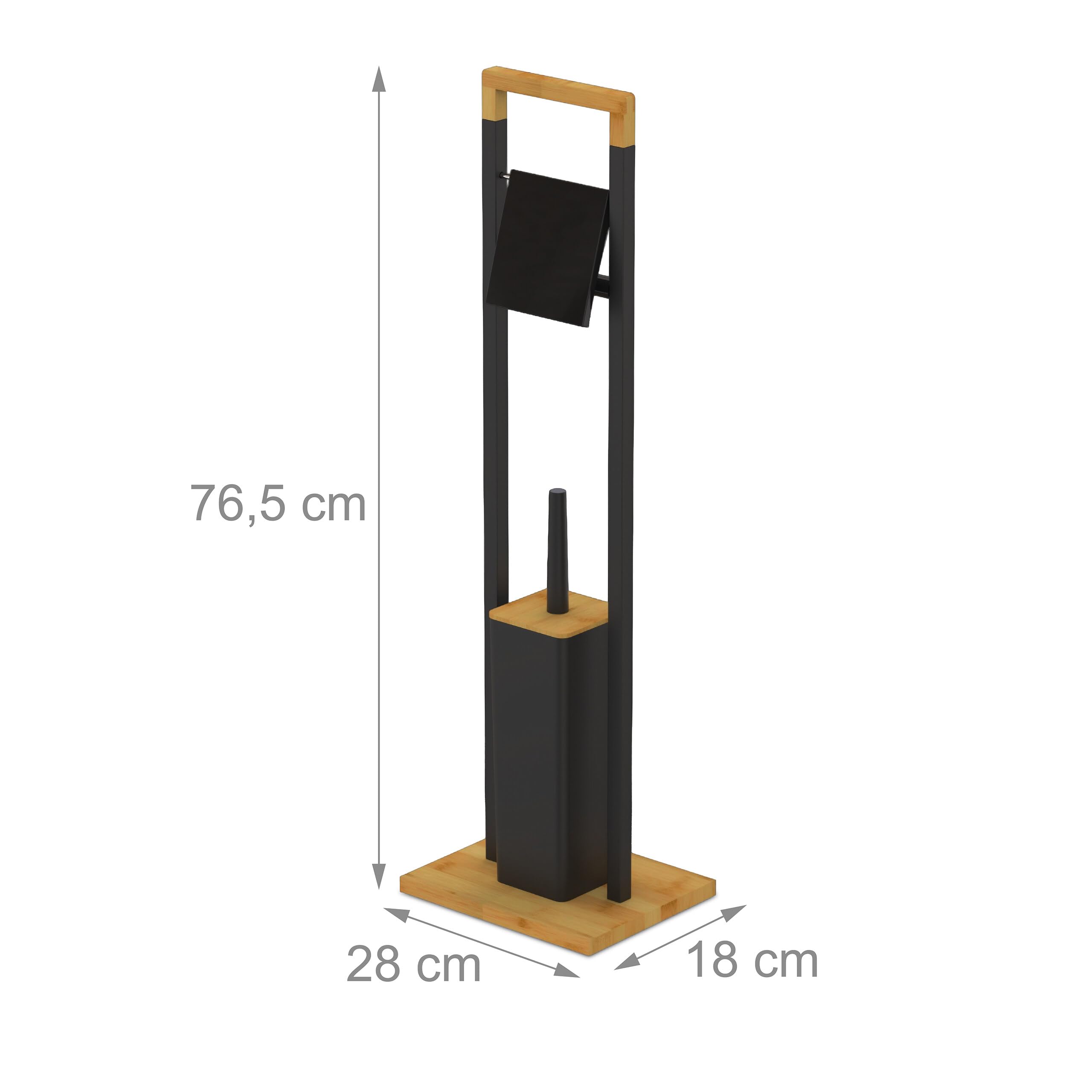 Ensemble WC Relaxdays, Bambou, Porte-Rouleau sur Pied, Brosse WC avec Support, 76,5 x 28 x 18 cm, Noir