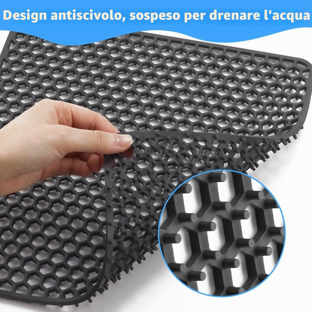NAROSEBE Tappetino per Lavello in Silicone 30,5*30,5cm Tappetini per Lavello da Cucina con Foro di Scarico Tappetino per Scolapiatti in Silicone Tappetino in Rete Antiscivolo (Grigio, 30,5 x 30,5 cm)