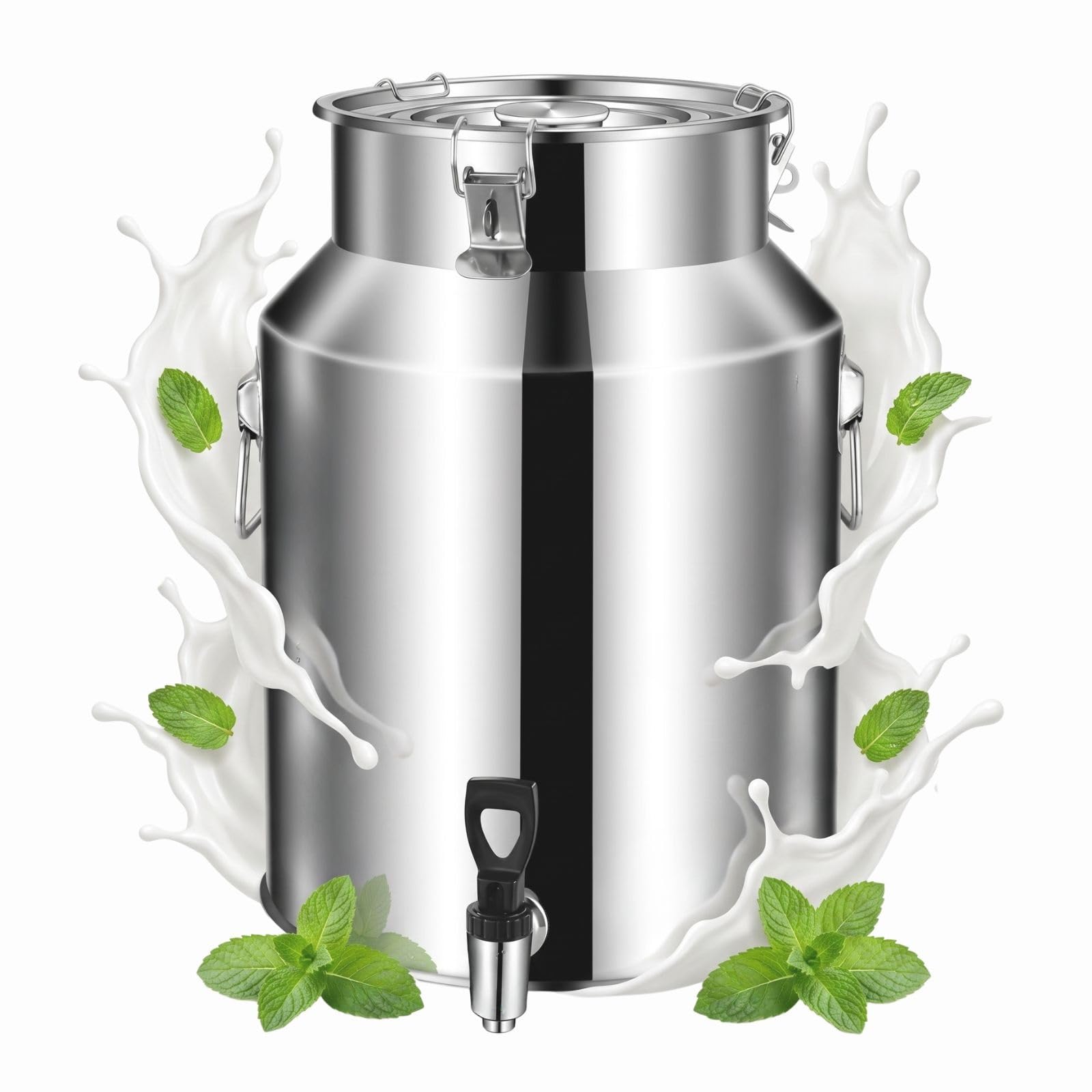 Contenitore per Latte in Acciaio Inox, Bidone Alimentare con Rubinetto | Tanica Ermetica Antiperdita per Olio Vino Acqua, Lattina con Coperchio per Cucina Fattoria Bar(With Spigot,8L/2.11Gal)