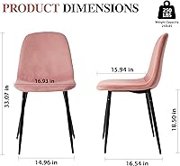 Vista 3 de CangLong Sillas modernas de terciopelo con patas de metal para sala de estar, dormitorio, restaurante, comedor, juego de 4, rosa