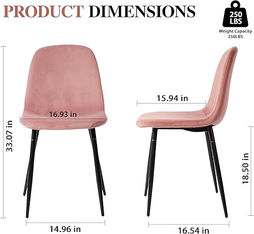 Miniatura 3 de CangLong Sillas modernas de terciopelo con patas de metal para sala de estar, dormitorio, restaurante, comedor, juego de 4, rosa