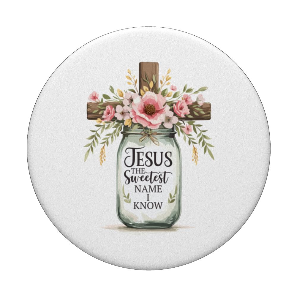 Jesus The Sweetest Name I Know - Cross - Flowers- Christian PopSockets Swappable PopGrip, Black - Image 3