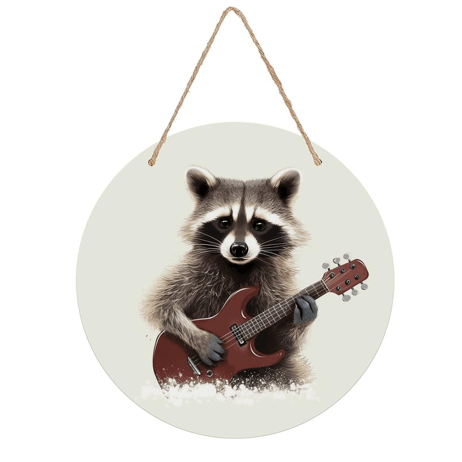 VstaDank Funny Raccoon Wall Art Decor with Ropes Wooden Hanging Sign Hanging Wall Decor Artwork Round Wood Painting Modern Wall Prints Decor Picture for Office Bar Home Decors