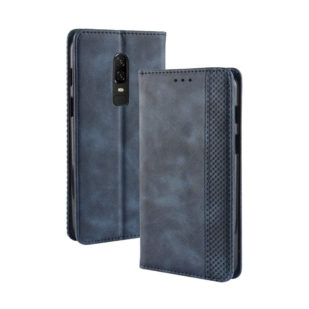 Abtory Case for OnePlus 6, Leather Wallet Case Book Style PU Folio Flip Cover Stand Feature Magnetic Clasp Closure Cash Pocket Card Holder for OnePlus 6 Blue