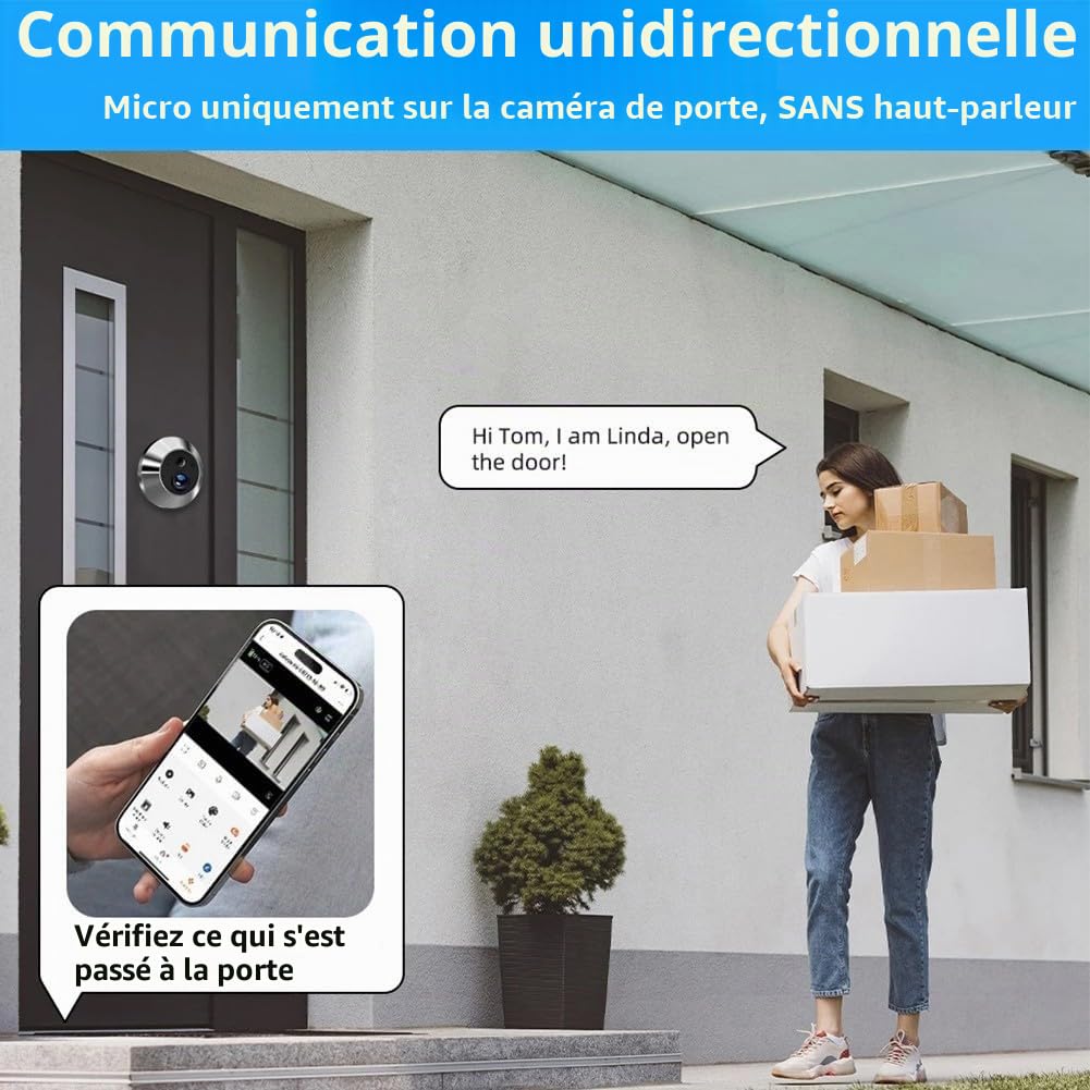 Caméra judas numérique avec écran couleur de 4,3 pouces, grand angle 1080p, vision nocturne, capteur de mouvement PIR, compatible avec Wi-Fi 2,4 GHz, pour porte d'appartement