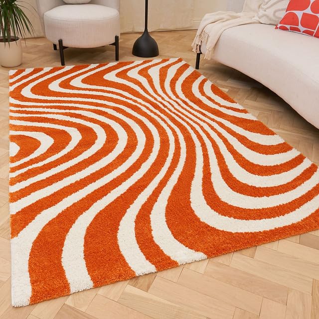 THE RUGS Joli Area Rug - Soft Dense Pile Modern Artistic Design, Durable & Easy Care Carpet for Living Room & Bedroom - Wavy Stripe Orange & White, 160 x 230 cm โ image 1