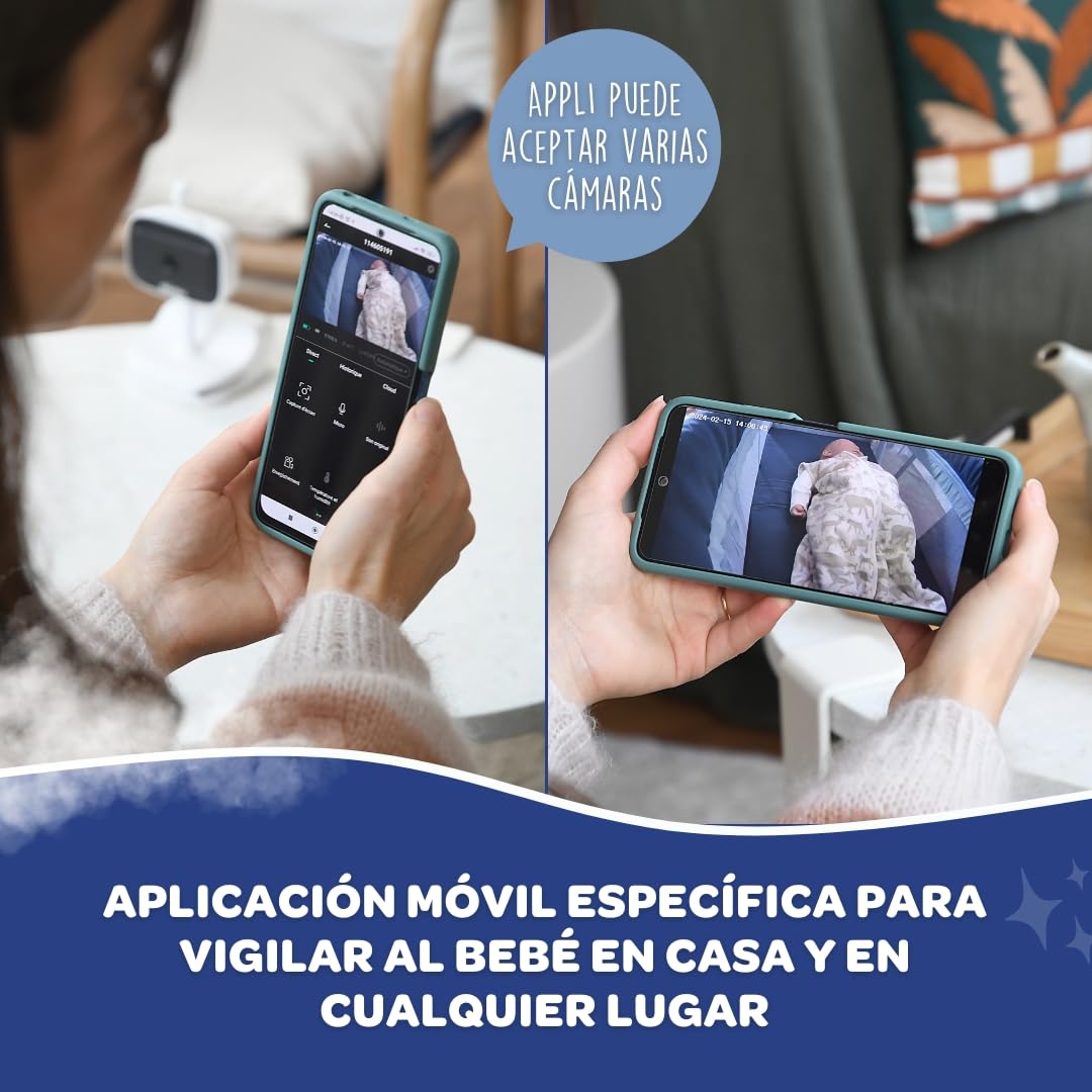 BÉABA, Babyphone Vigilabebés Vídeo con Clip, Nomad, Visión Nocturna, App Móvil, Luz Nocturna Multicolor, Walkie Talkie, Canciones Cuna, Termómetro, Control Humedad, Batería 6h, Zen Nomad Blanco