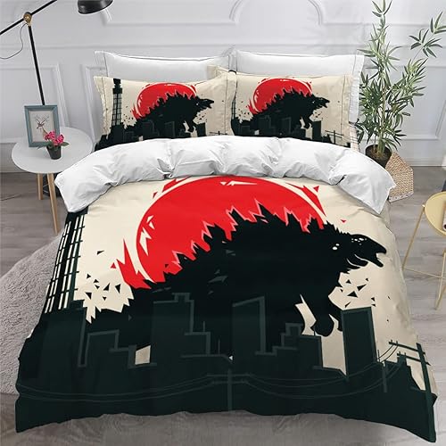 Miniatura 19 de Juego de funda de edredón para niños, tamaño individual, dinosaurio, funda de edredón 3D en negro y blanco para hombres, de microfibra, 1 pieza