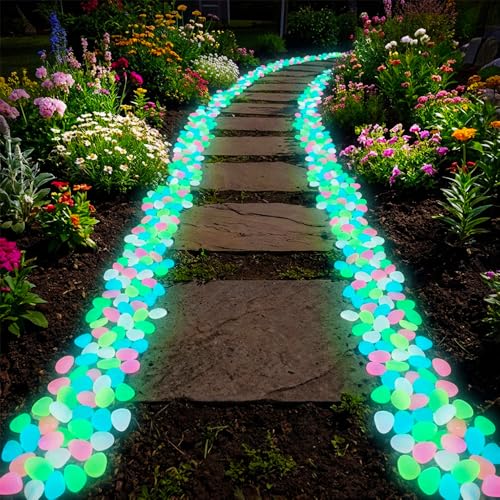 Image of 1000pcs Colorful Glow in the Dark Rocks, 2026 New Glowing Pebbles for Garden Outdoor Night Fruity Solar Guide Pebbles, Magical Luminous Rocks Landscaping Gravel (Colorful-200pcs)