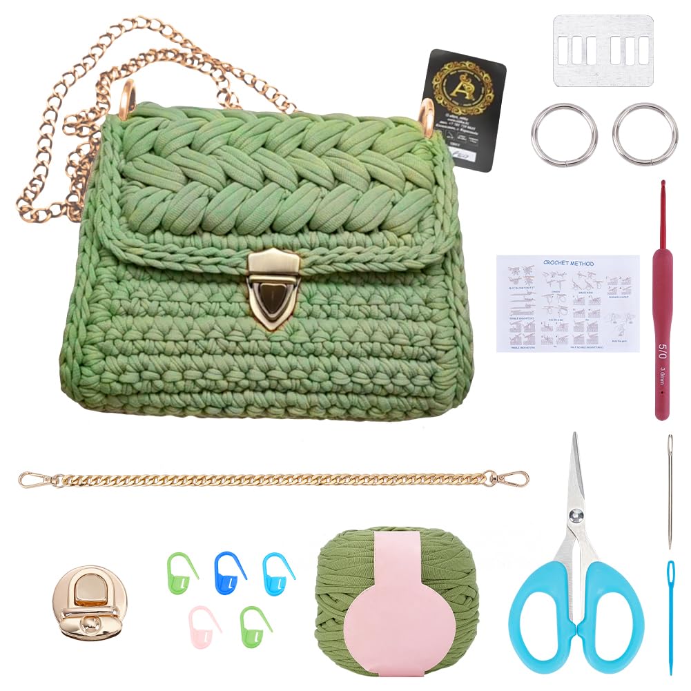 FREEBLOSS Kit de bolsa cruzada de ganchillo para tejer y ganchillo con cadenas, instrucciones en inglés, kit de fabricación de bolsos para manualidades, kit de ganchillo para principiantes