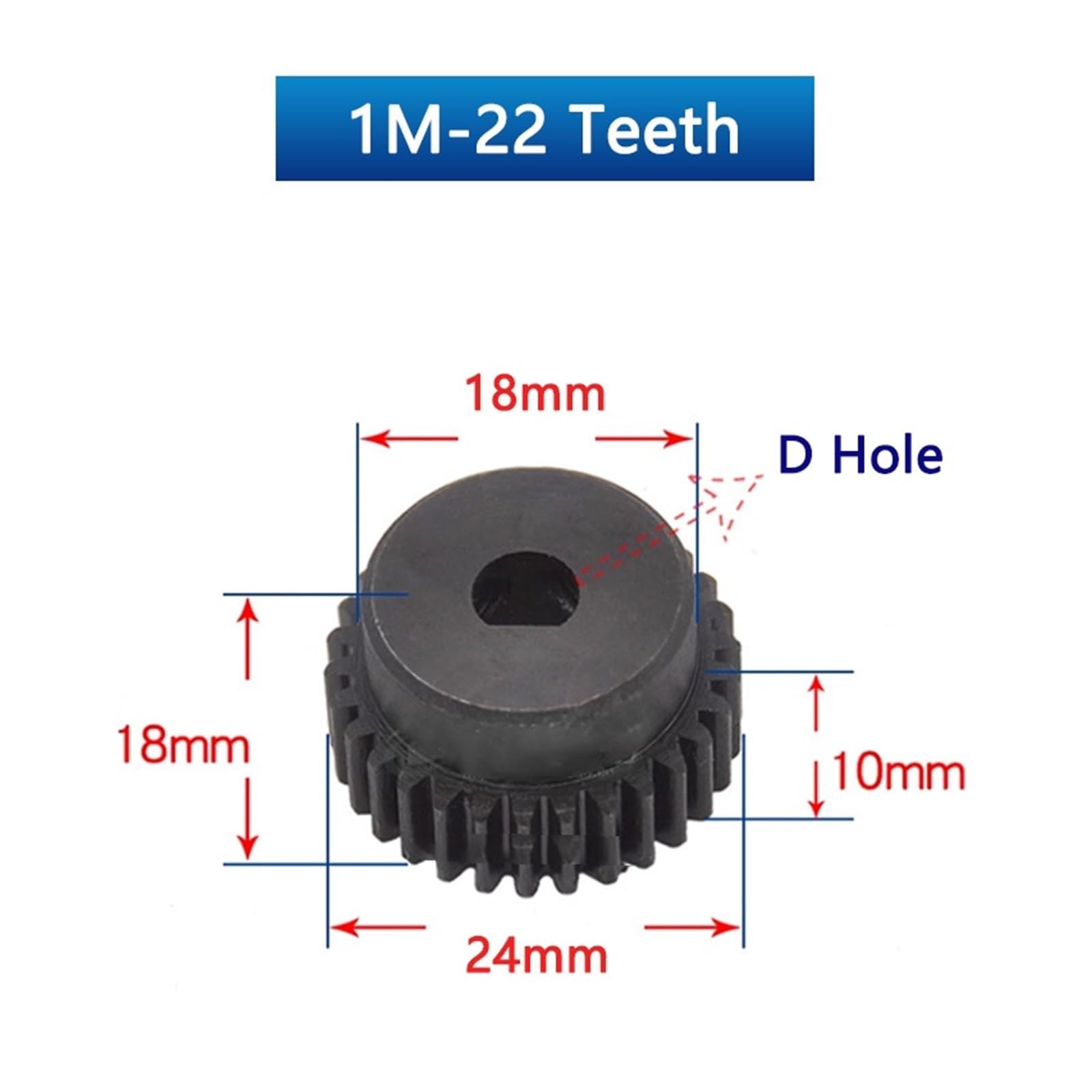 Bevel Gear Pinion Hardware Mechanical 1pcs 22T 1M D Hole Spur Gear with Step 1 Mod 22 Teeth Steel Metal Motor Gear Bore 5x4.5/6x5/6x5.5/8x7-12x11mm(6x5.5mm)