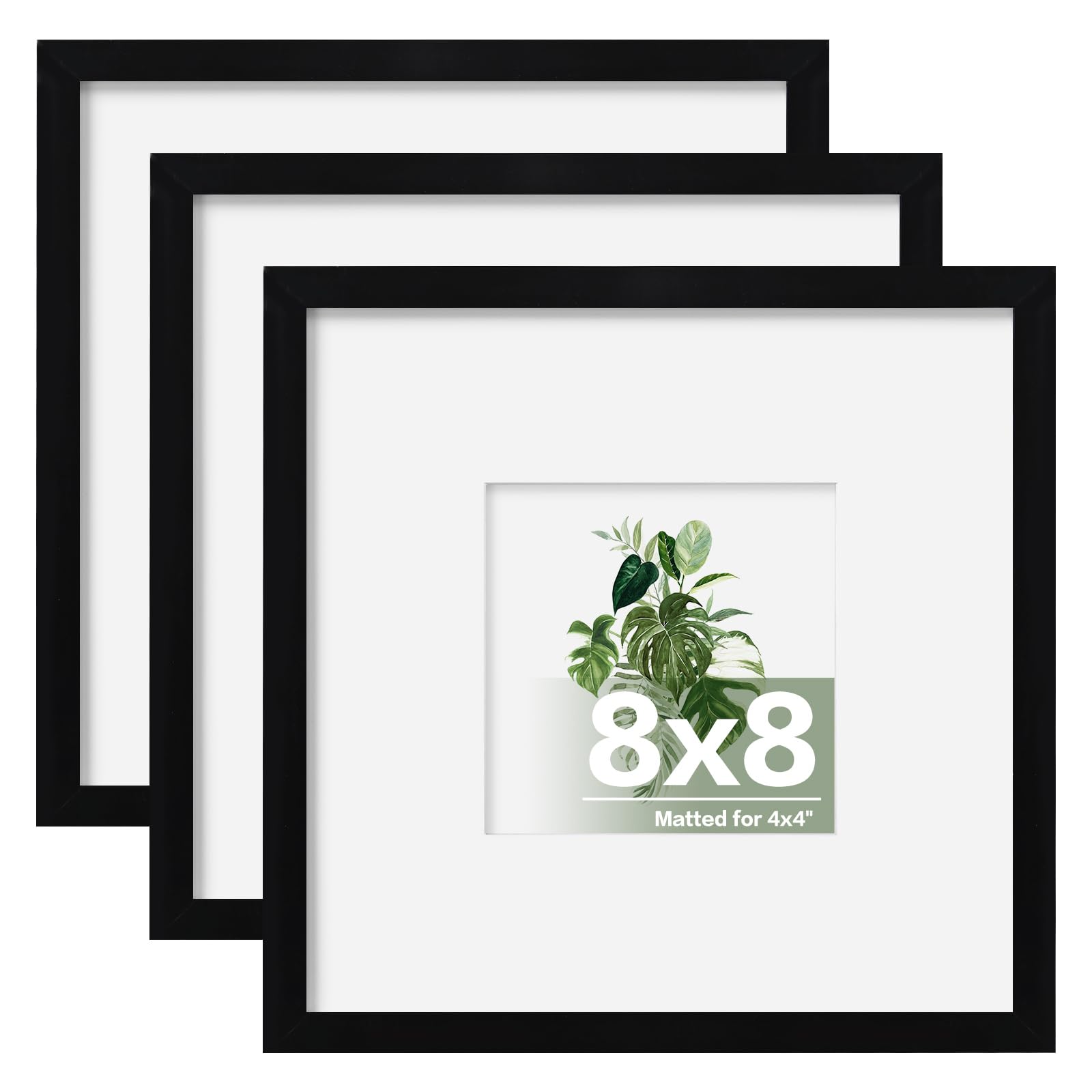 EGOFINE 8X8 Picture Frames, 8X8 Frame Display 4X4 with Mat Covered by Plexiglass, for Wall Mounting, Black, 3Pcs โ image 1