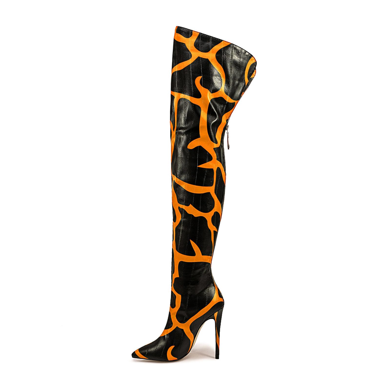 Thigh high boots for women striped Back zipper Burgundy Zebra Print Over the knee Sexy gold white pointed toe Cow Print leopard Magenta stiletto heel