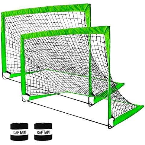 VerteLife 2 Stück Fußballtor mit 3er Kapitänsband 128 × 95 × 98cm Faltbares Soccertor Tragbare Fußballtore Fußballtraining Cover