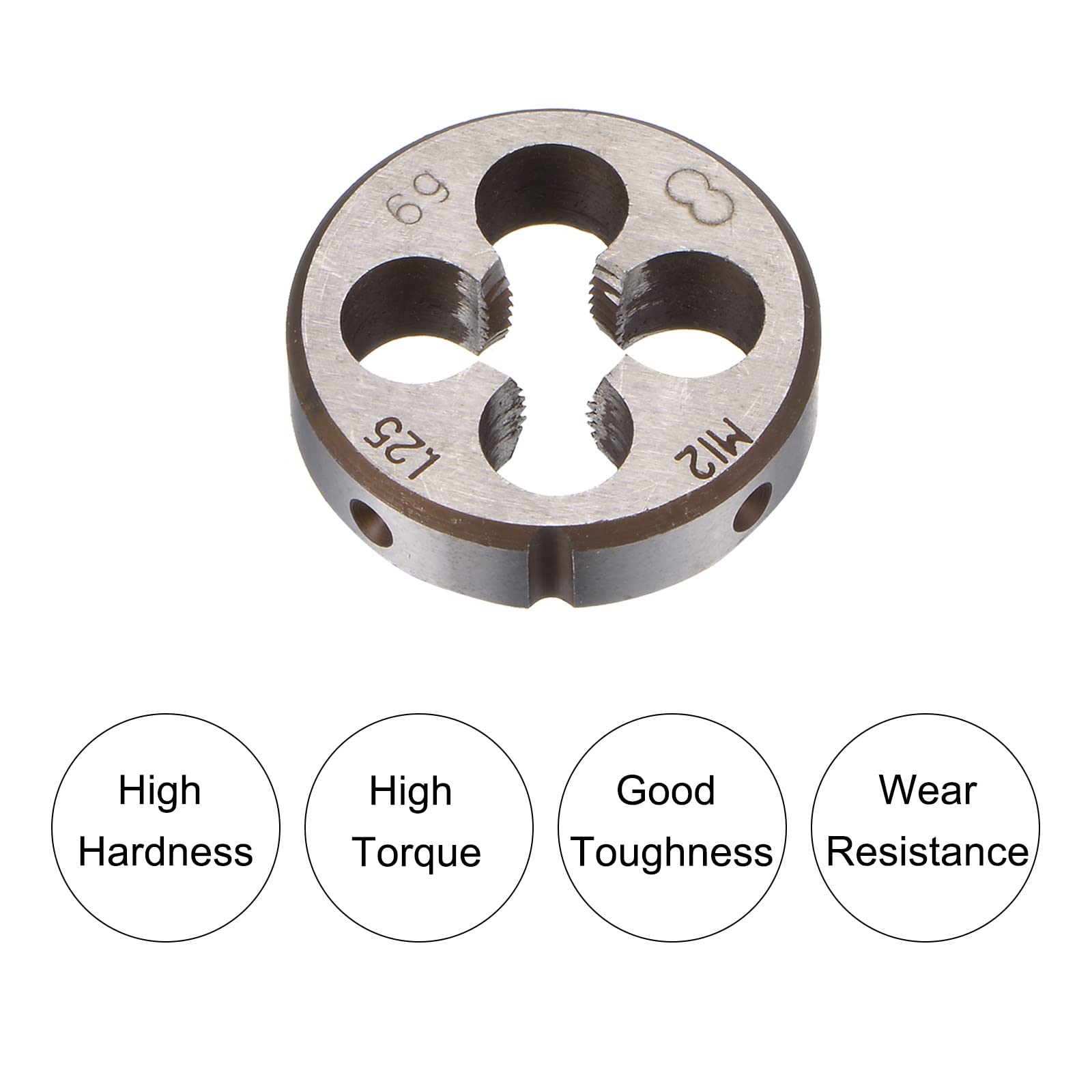 sourcing map M12 x 1,25 Filière Filetage Rond et Porte-filière 38mm (Convient M12-M16 Filière) Réglable