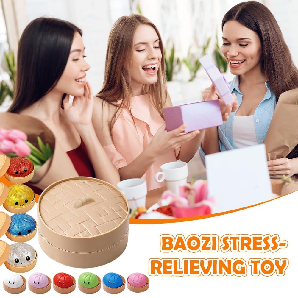 Dumpling Squishies,Glitter Dumpling Squishies, 2026 New Dumplings Mystery Steamer Box - 10 Colors Random Mystery Gift Box, Squeeze Dough Ball Stress Relief Hand Toys with Food Steamer — view 2