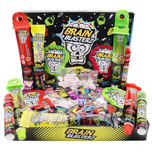 Brain Blasterz Sour Sweets Box - Bulk Sour Candy Collection - 27 Pcs Pick & Mix Vegan & Halal Sweets Hamper - Gift Idea for Easter Halloween Sweets Birthdays Fathers Day Gifts for Adults & Kids