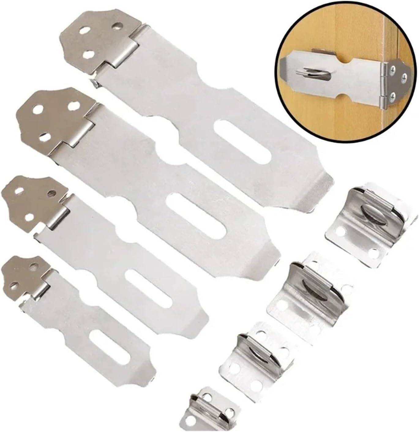Stainless Steel Lock Buckle Anti Theft Hasp Staple Shed Latch Padlock Clasp Household Burglar-Proof Hardware for Door Cabinet(4PCS,5 inches)