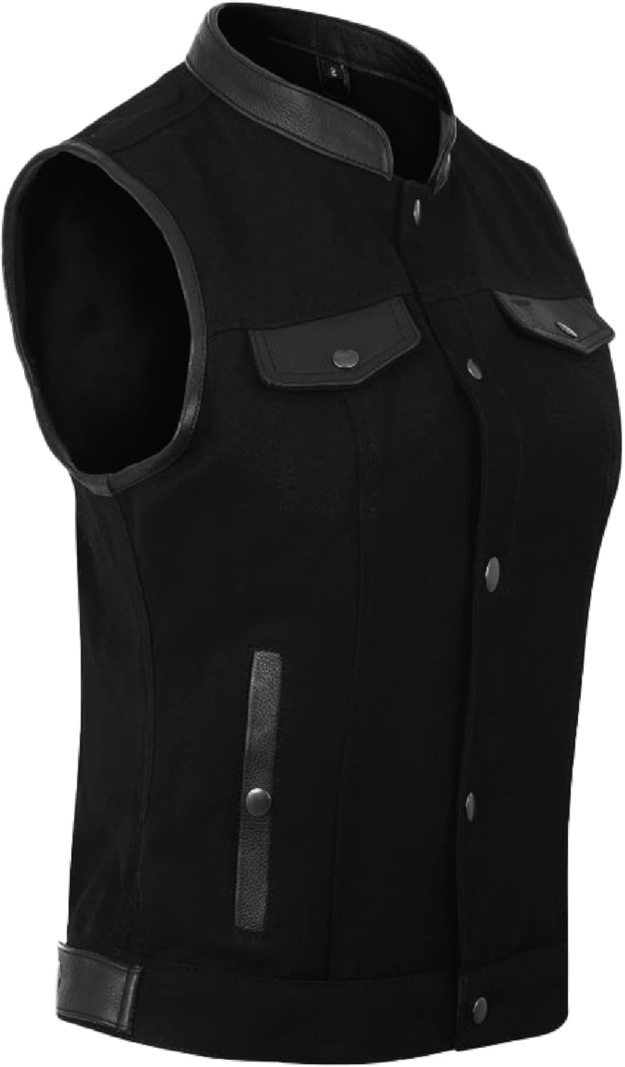 Women's Black Denim Motorcycle Vest with Extra Pockets for Style and Storage