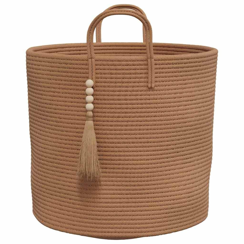 Brauner Aufbewahrungskorb aus Baumwolle Ø40x35 cm mit Griffen faltbar und geflochten, vielseitiger Organizer für Spielzeug, Wäsche, Handtücher und Deko im Wohnzimmer Schlafzimmer Bad