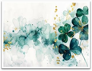 Spring Wall Art Four-leaf Clover Watercolor Painting Shamrock Art Green Gold Art Minimalist decoration Modern abstract painting art home decoration 11x14 poster Unframed - Buy now