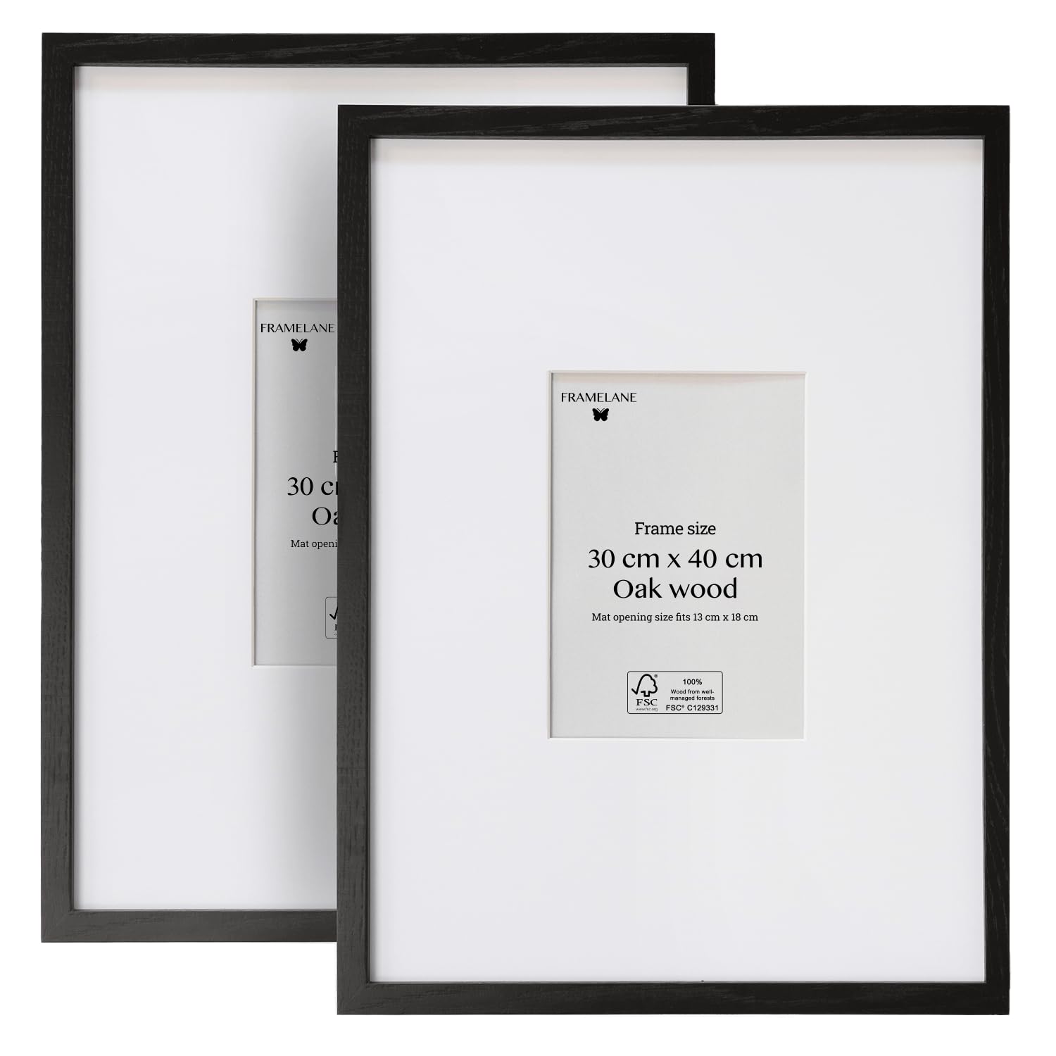 Framelane Marco de madera 30x40 negro (2 unidades), marco de fotos elegante, de excelente acabado, hecho con madera certificada FSC ecosostenible, incluye enganches metálicos
