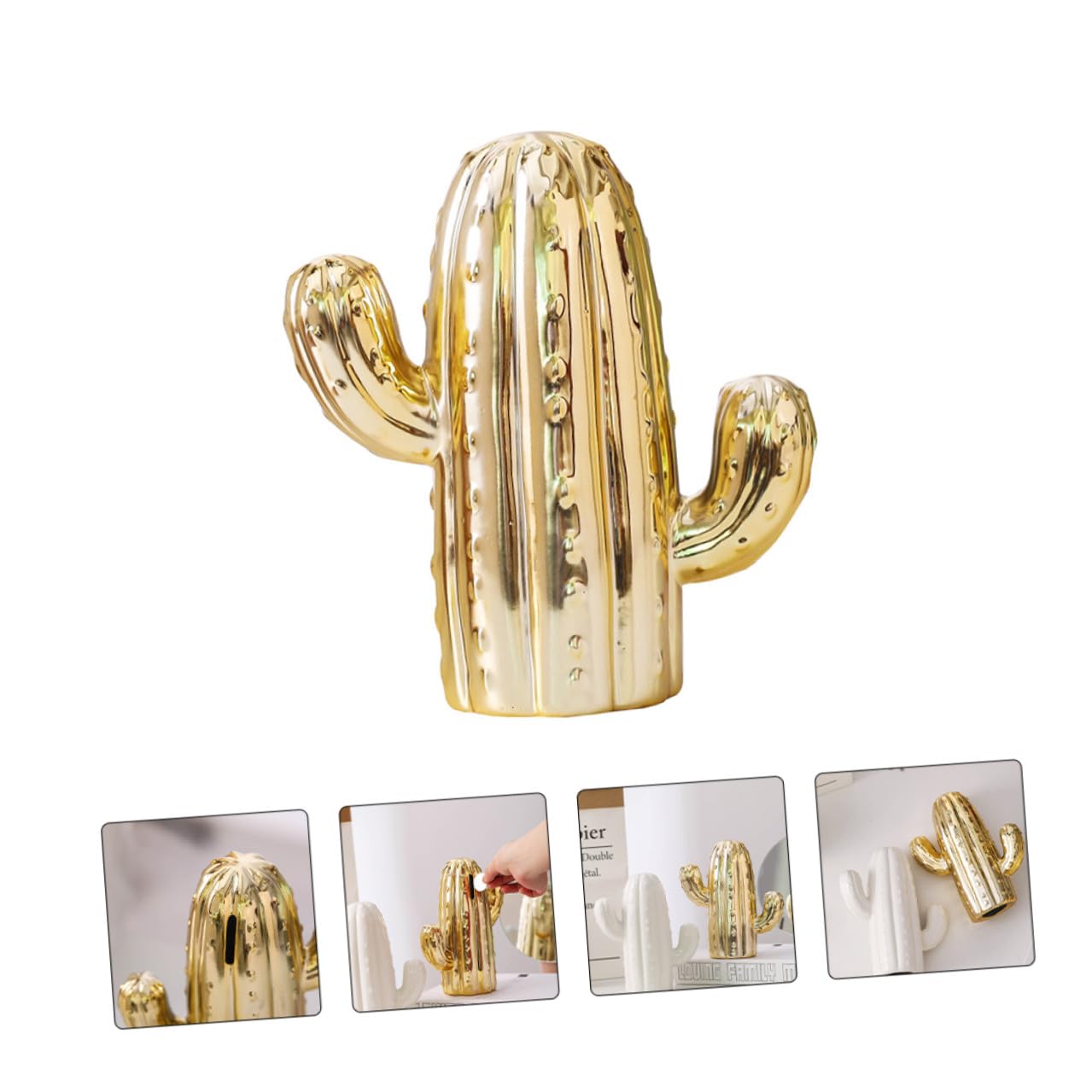 Supvox Nordischer Spardose Kaktus aus Goldener Keramik Einfache Münzaufbewahrung für Wohnzimmer und Schlafzimmer Kreative Dekoration und Praktisches Geschenk