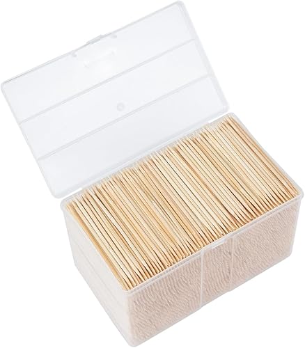 2500 unidades Palillos de dientes, palillos de madera de bambú, púas redondas de doble cara, palillos de cóctel, con caja de plástico para