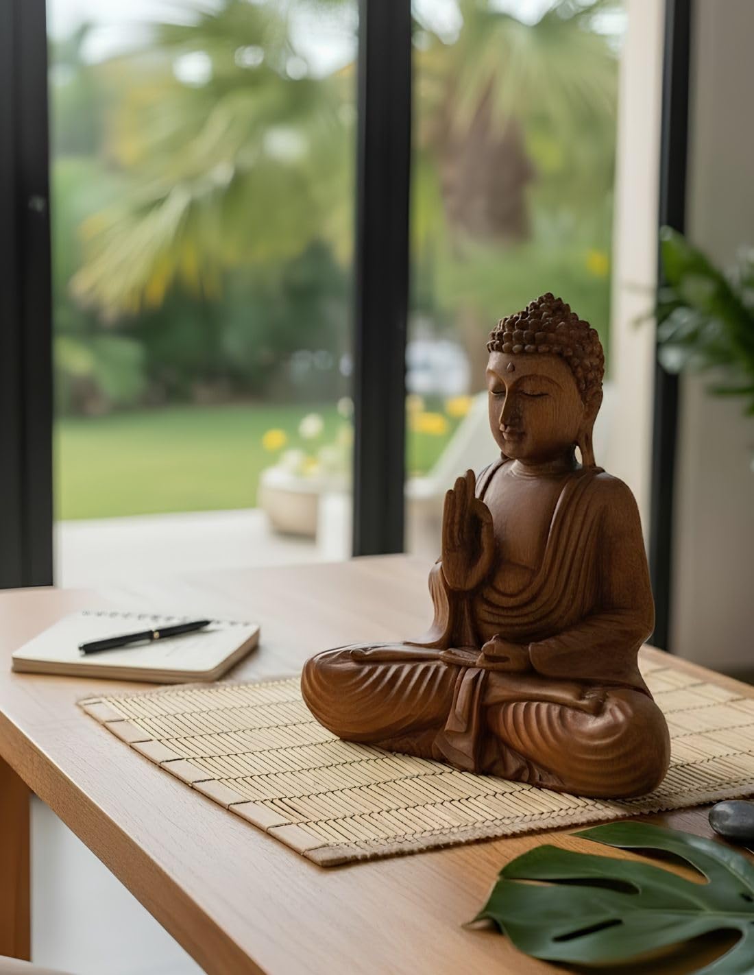 Artisanal Statuette Bouddha Assis en Bois sculpté 20cm - Décoration Zen