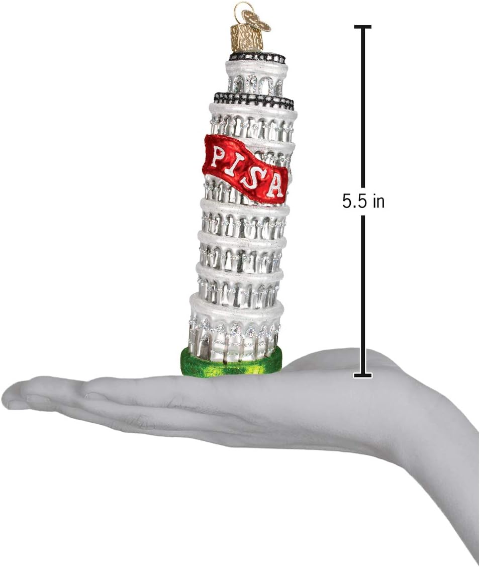 Old World Christmas Leaning Tower of Pisa Glass Blown Ornament for Christmas Tree, Handcrafted Holiday Decoration, Landmark Collection