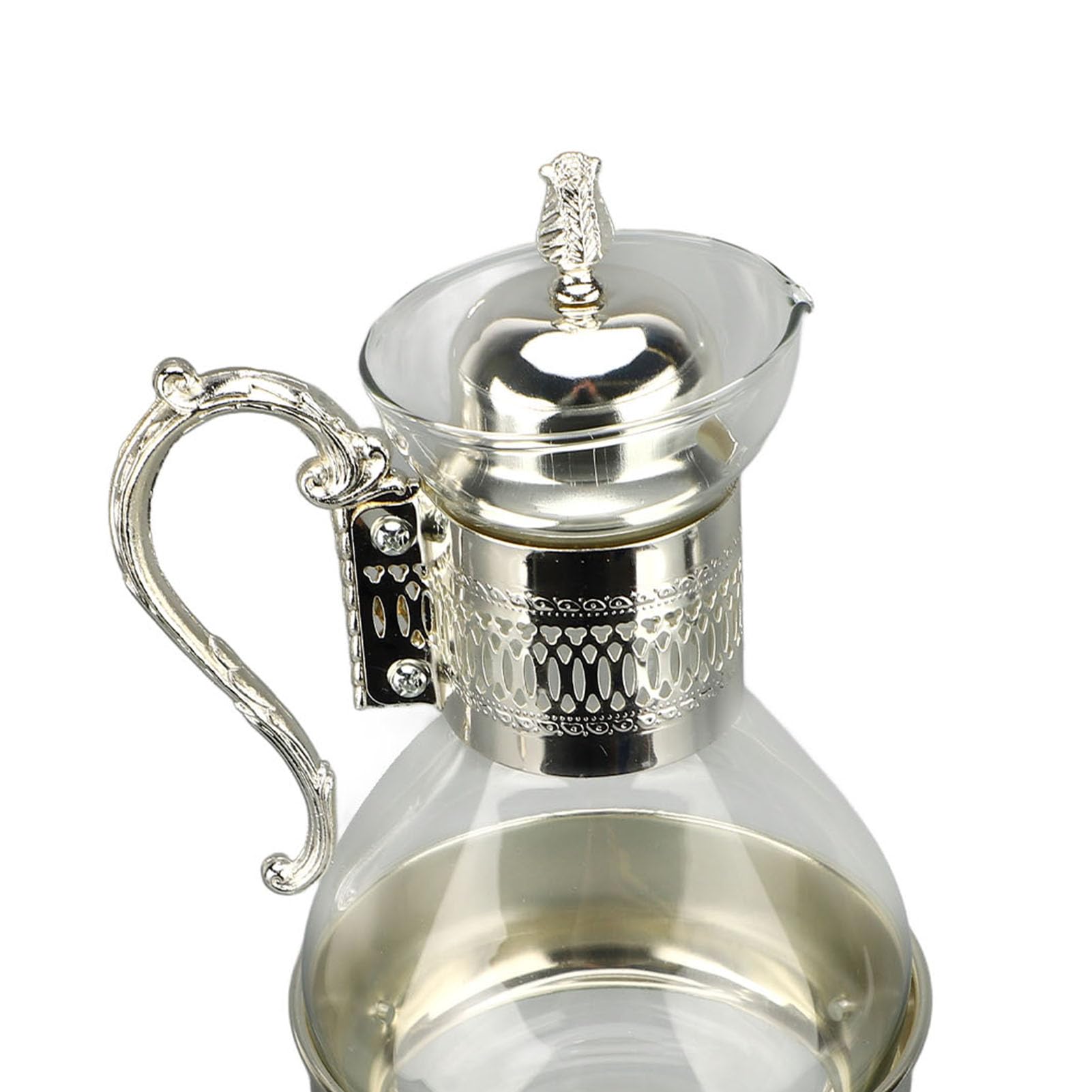 Vintage-Kaffeekannen-Set aus Glas mit Deckel und Tasse – Beheizbarer Heiß-/Kaltwasserkessel Zur Verwendung – Elegantes Golddesign (SILVER)
