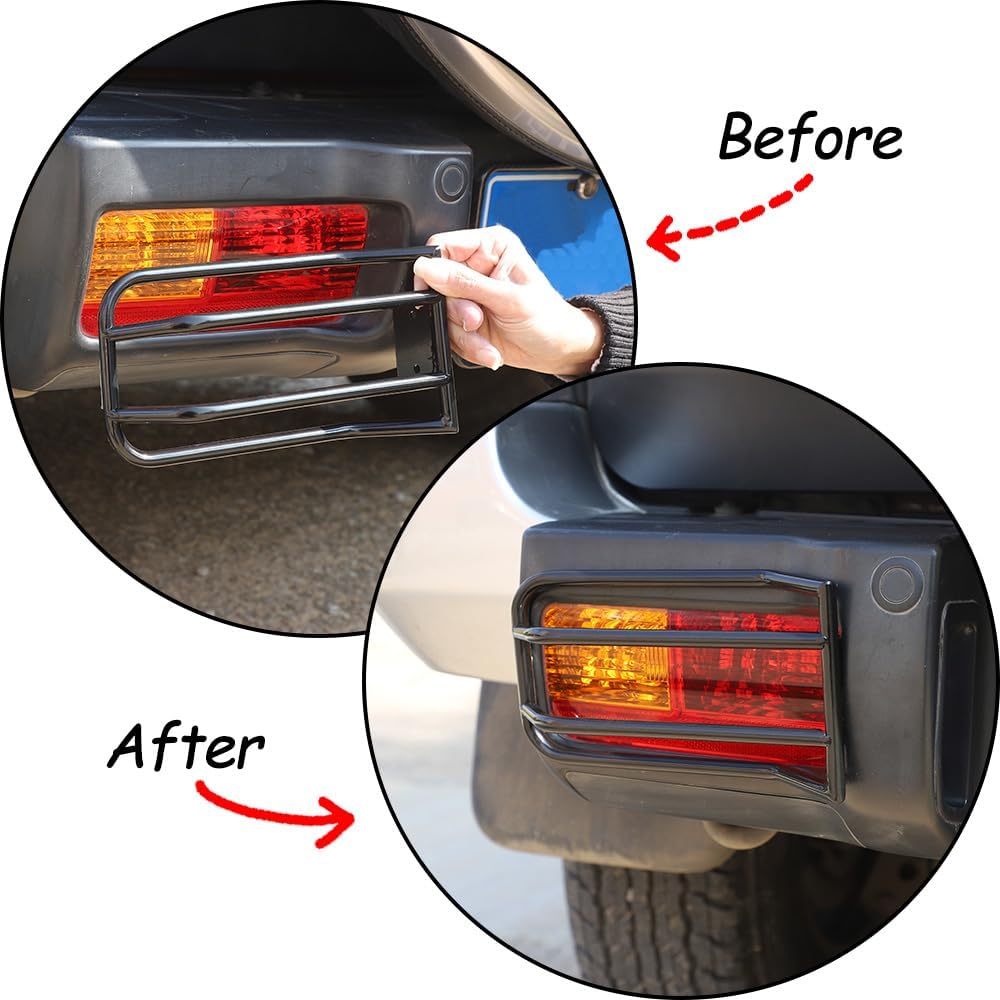 Car Rear Fog Lights Guard Cover Compatible with Toyota FJ Cruiser 2007-2021 Car Rear Side Light Grilles Guard Rear Bumper Fog Back Tail Lamp Bezel Protective Frame Trim Cover Carbon Steel Accessories