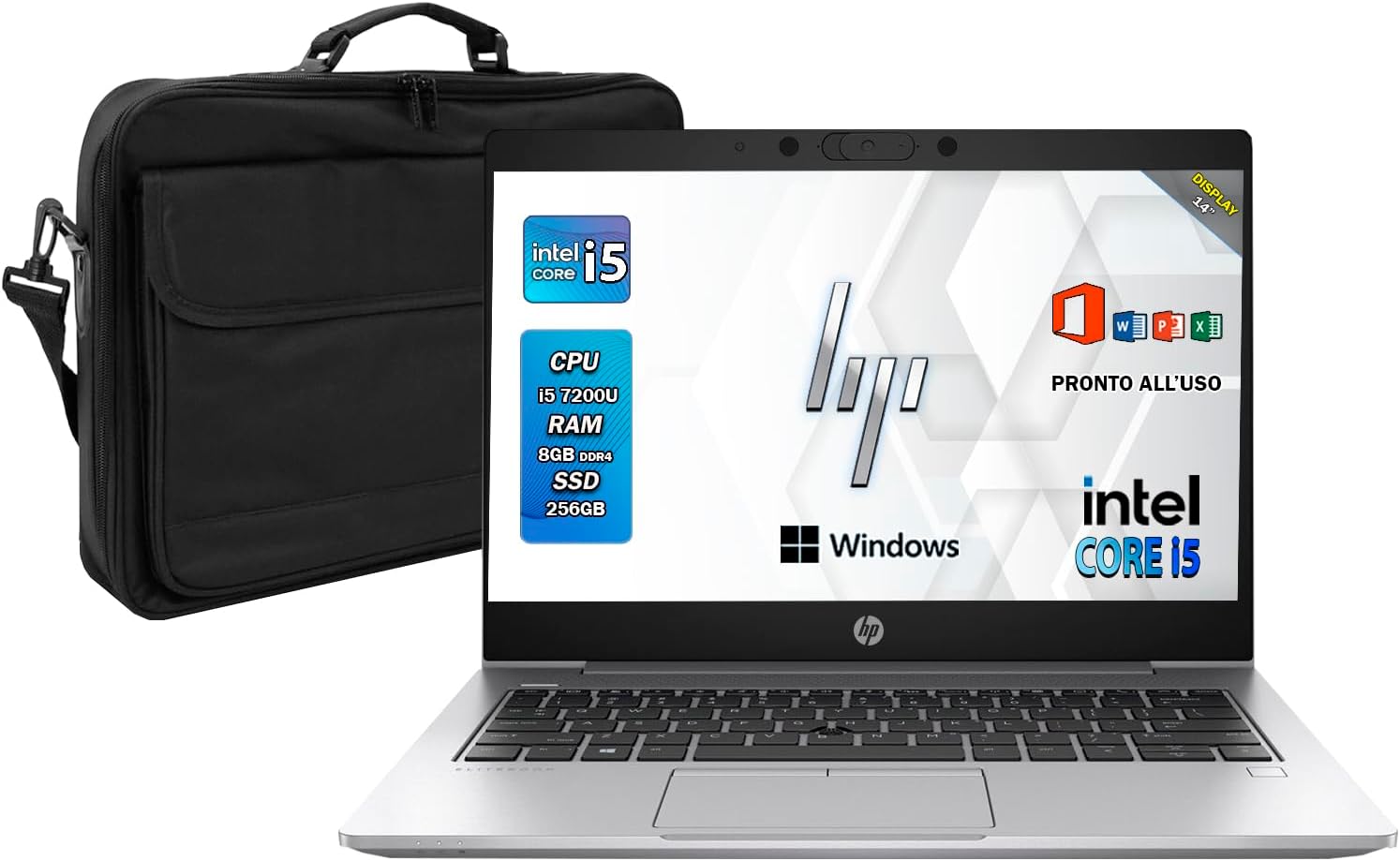 HP ProBook 640 G4 Silver, laptop i5 7th, fino a 3,10 Ghz, RAM 8 GB, SSD 256 GB, notebook 14 pollici, Wi Fi, Windows 11 Pro, borsa inclusa (ricondizionato)