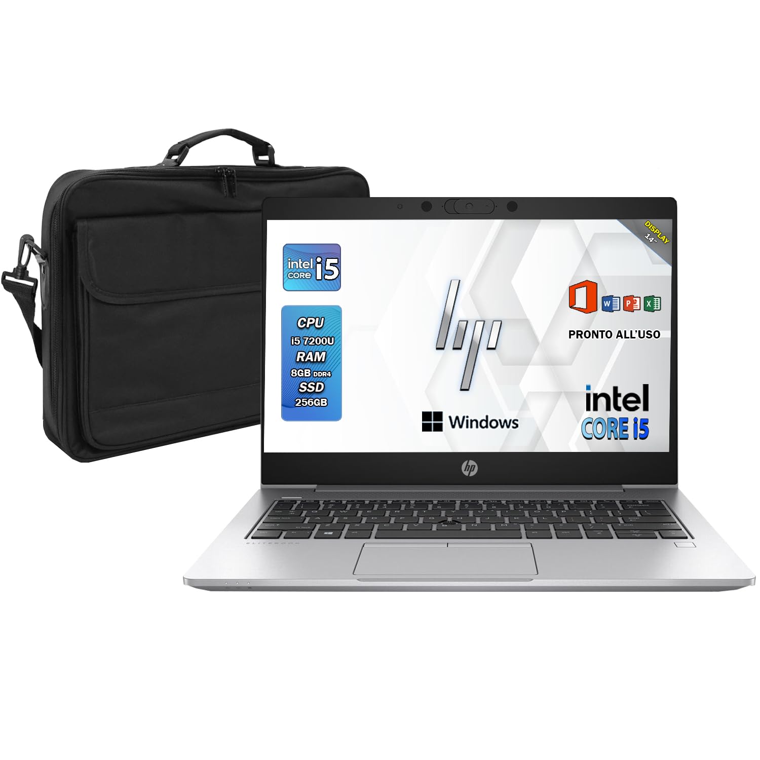 HP ProBook 640 G4 Silver, Pc portatile i5 7th, fino a 3.10 ghz, ram 8GB, SSD 256 gb, Notebook 14 pollici, wi fi, Windows 11 pro, borsa inclusa (Ricondizionato)