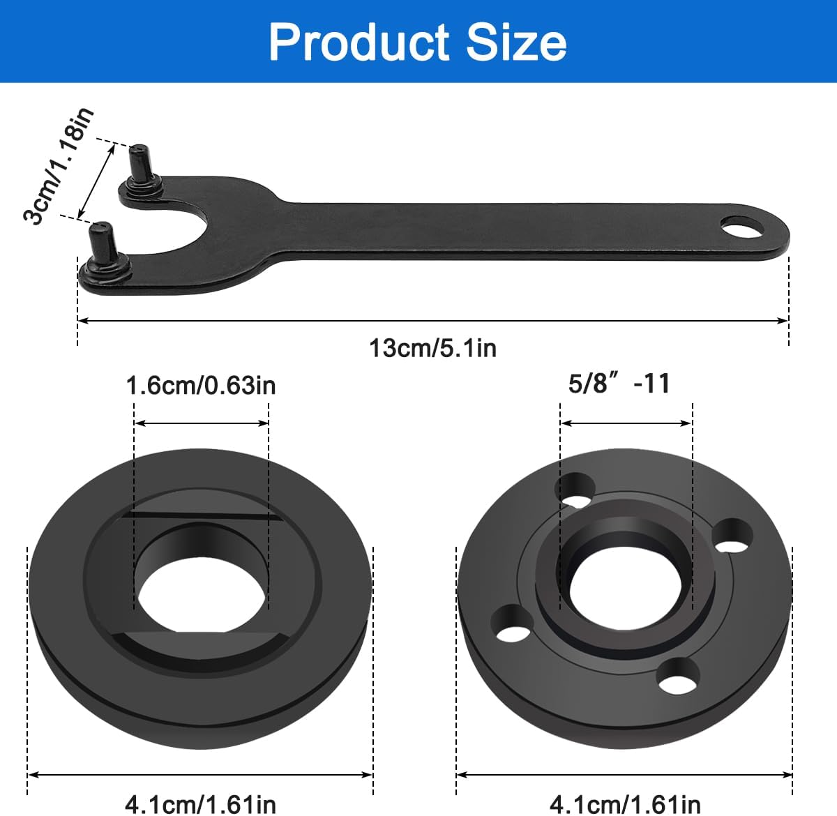 3 Pcs Angle Grinder Nut Angle Grinder Wrench Kit, 5/8-11 Flange Metal Lock Nut, Angles Grinders Replacement Parts, Compatible with Makita Metabo Dewalt Ryobi Decker 193465-4, 4.5" 5" Grinder Parts