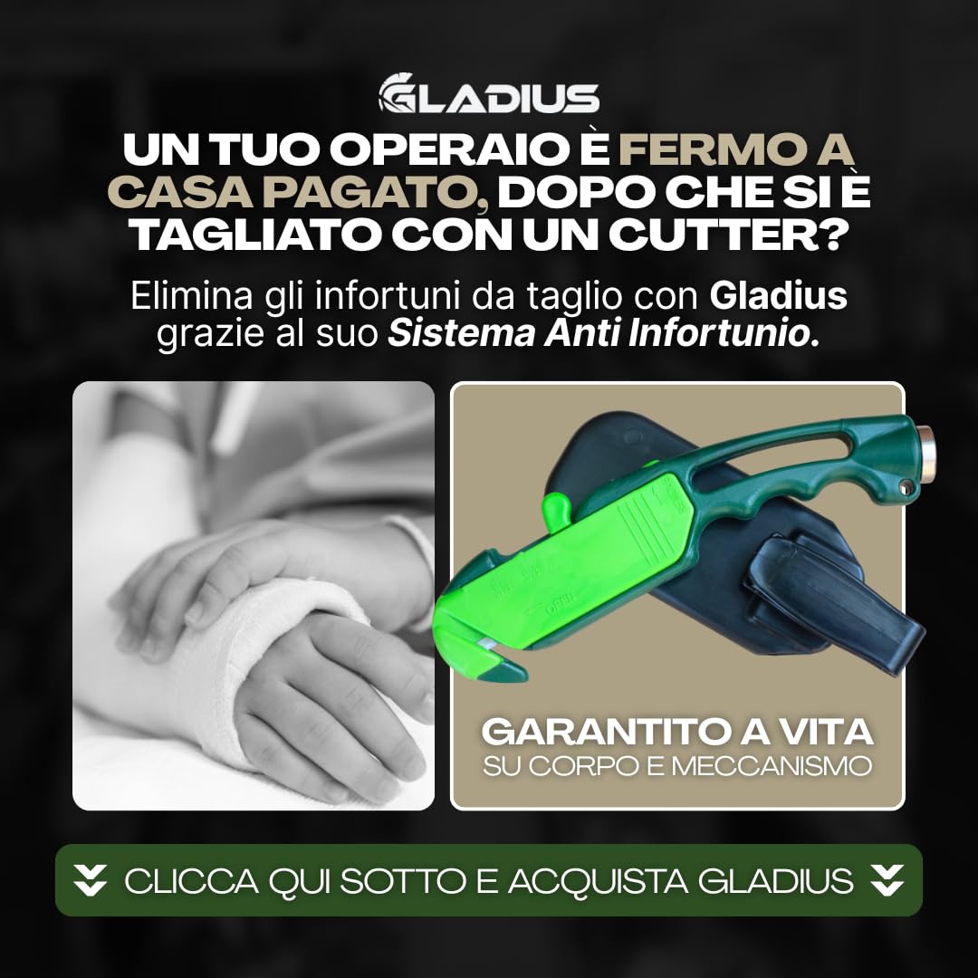 Pack 3 GLADIUS: Taglierino, Cutter Antinfortunistico Professionale a Tripla Funzionalità. Lama retrattile automatica di Sicurezza. Anti-inceppamento, Battichiodi. Perfetto per Carta, Cartone, Tessuti.