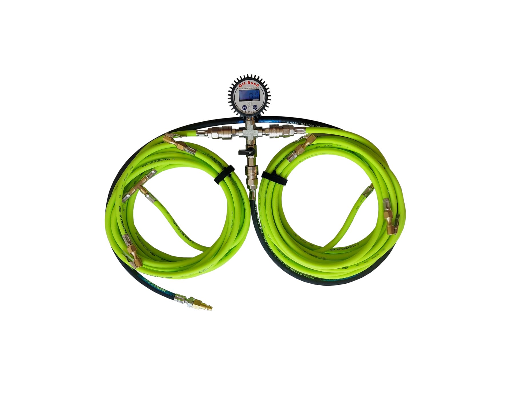 Off-Road hose Greenzilla 4in1 inflation system for 4 tires simultaneously fit to all Air Compressor like ARB Bushranger Camel all car type Jeep Toyota Nissan Digital pressure gauge PSI/BAR