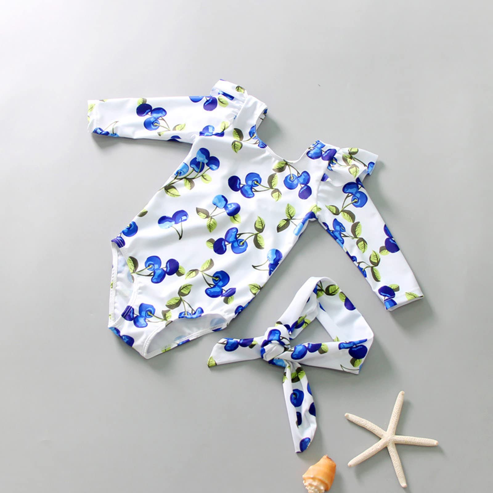 Generisch Bañador para niña de verano de manga larga para niñas, estampado floral, traje de baño de dos piezas, bikini con diadema