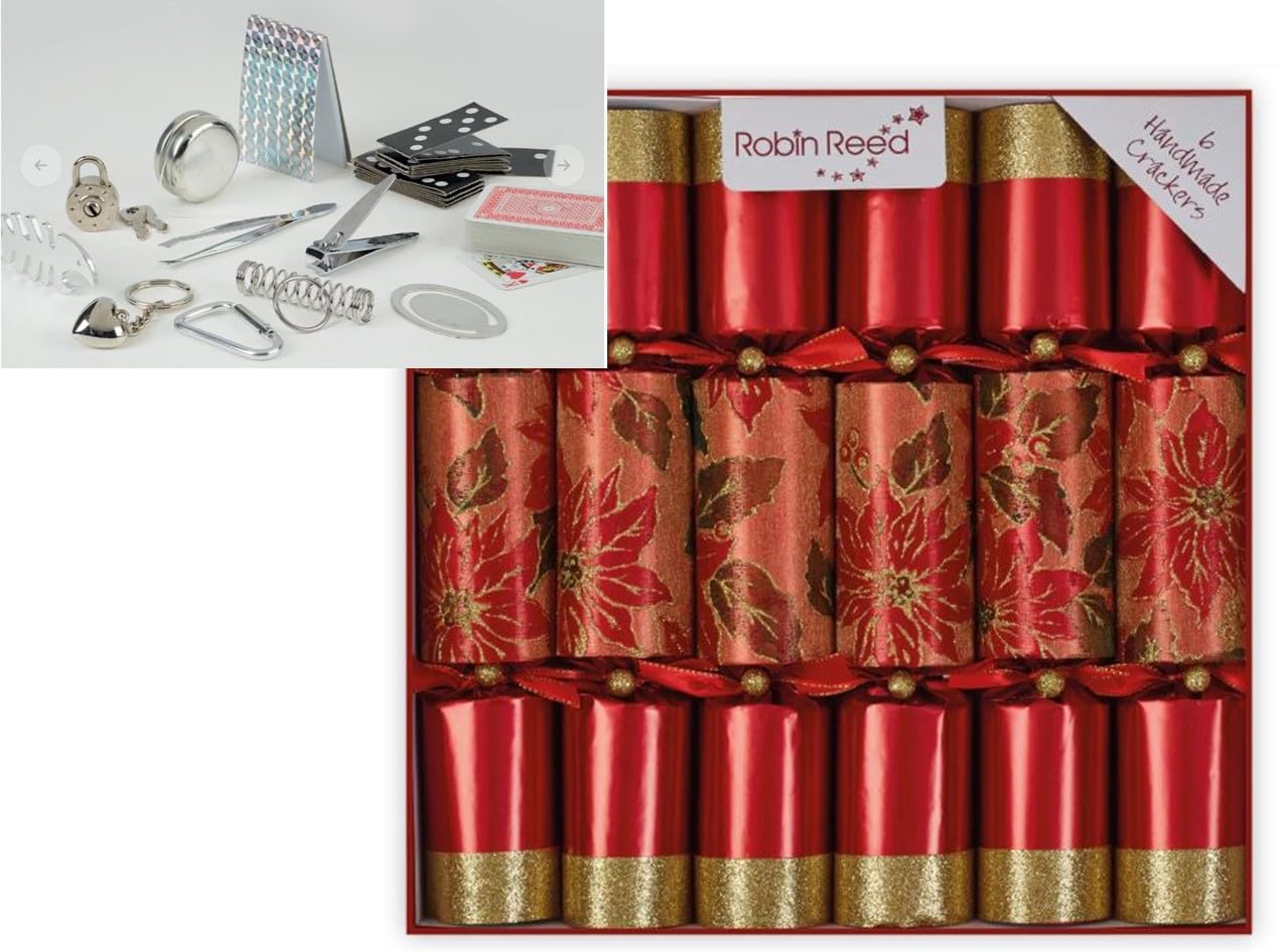 Crackers Ltd Red Set Of 6 Glittery Poinsettia Design Christmas Crackers By Robin Reed