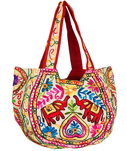 Bolsa Tote bordada con espejo y elefante estilo boho hippie miniatura 1