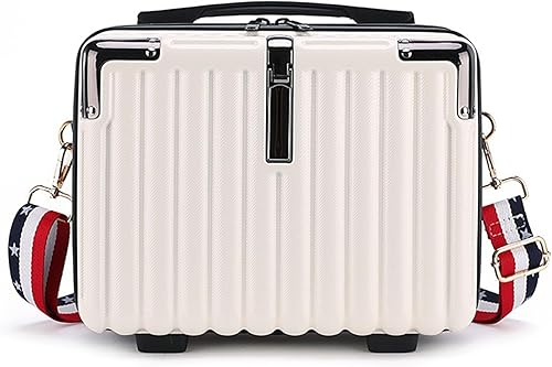 Mini maleta rígida bolsa de maquillaje de viaje, estuche de cosméticos portátil con correa para el hombro para mujeres, Blanco (Whie)