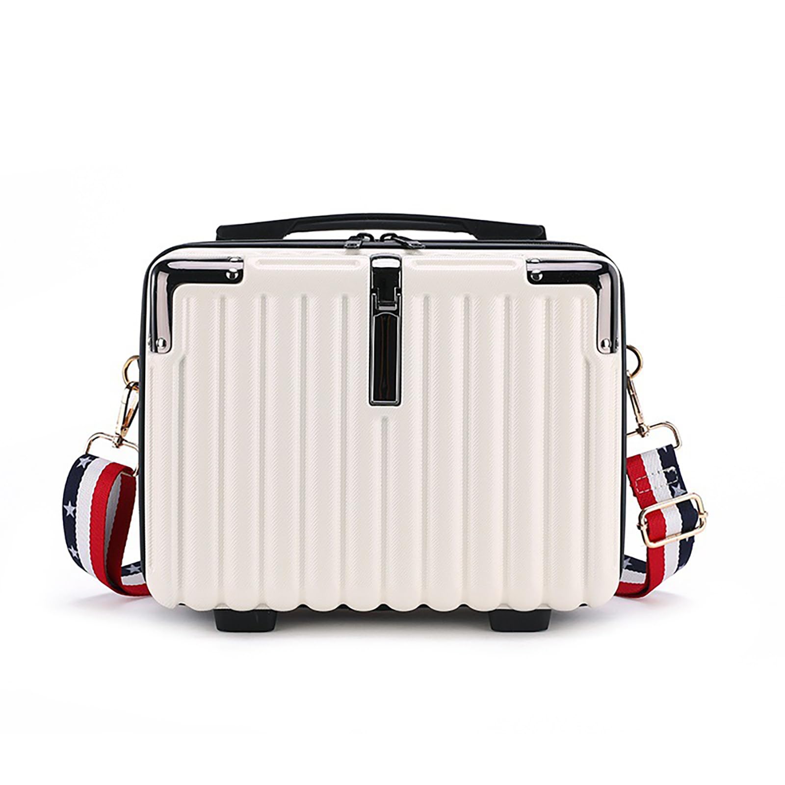 Duleylv Mini Suitcase Hard Shell Makeup Bag Travel Cosmetic Case Portable Makeup Luggage with Shoulder Strap for Women White