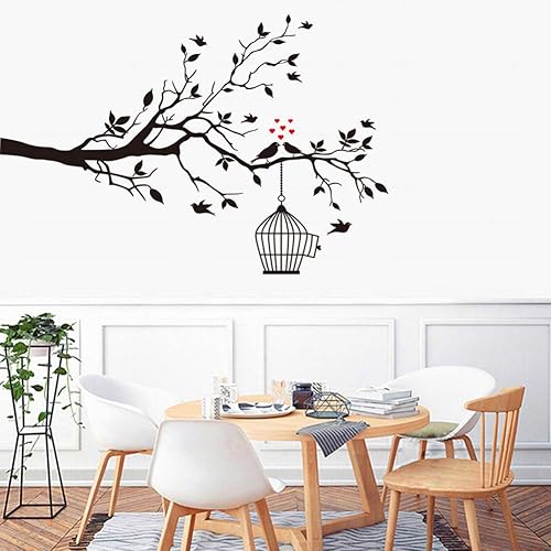 Miniatura 2 de Bird Tree Branch Wall Decal - Birds Trees Wall Sticker Family TV Background Removable Vinyl Mural Wallpaper for Livingroom Kid Baby Nursery Room DIY