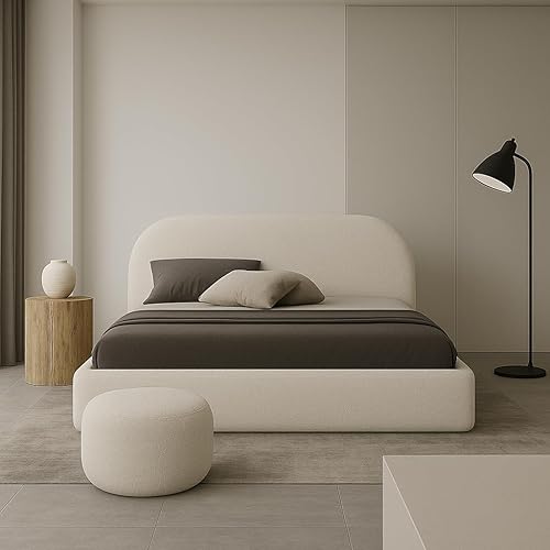 Sofello Moon Polsterbett mit Lattenrost aus Holz Doppelbett mit Lattenrost Moon Kopfteil 90x200 120x200 140x200 160x200 180x200 200x200 (Quelle 02 - Creme, 160x200) - Quelle 02 - Creme - 160x200